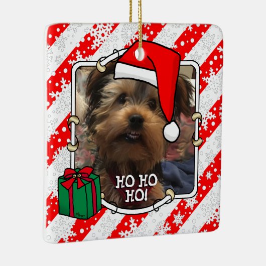 ペットフォト初めてのクリスマスサンタ帽子HO HO HO CUTE セラミックオーナメント (右)