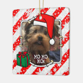 ペットフォト初めてのクリスマスサンタ帽子HO HO HO CUTE セラミックオーナメント (左)