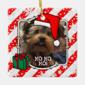 ペットフォト初めてのクリスマスサンタ帽子HO HO HO CUTE セラミックオーナメント (正面)