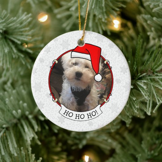 ペットフォト初めてのクリスマスサンタ帽子HO HO HO CUTE セラミックオーナメント (ツリー)