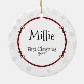 ペットフォト初めてのクリスマスサンタ帽子HO HO HO CUTE セラミックオーナメント (裏面)