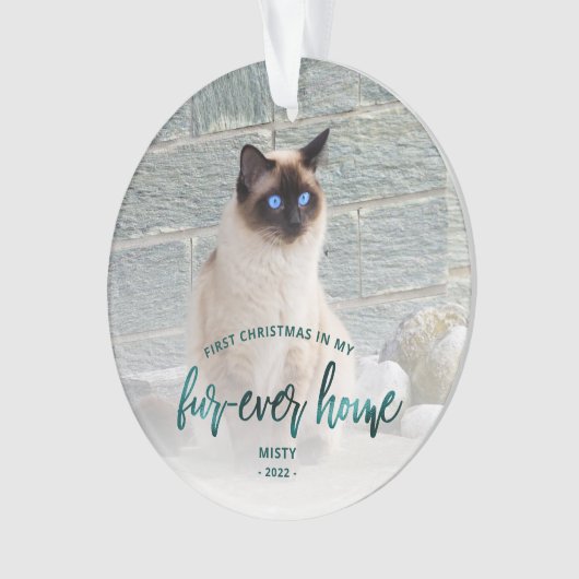 ペットフォト初めてのクリスマスフォーエバーホームティール（緑がかった色）グリーン オーナメント (正面)