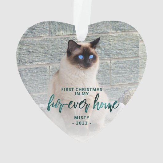 ペットフォト初めてのクリスマスフォーエバーホームティール(緑がかった色)グリーン オーナメント (裏面)