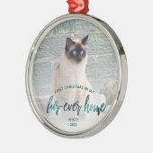 ペットフォト初めてのクリスマスフォーエバーホームティール(緑がかった色)グリーン メタルオーナメント (左)