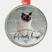 ペットフォト初めてのクリスマスフォーエバーホームティール(緑がかった色)グリーン メタルオーナメント (正面)