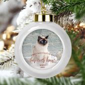 ペットフォト初めてのクリスマスフォーエバーホームバラ金ゴールド セラミックボールオーナメント