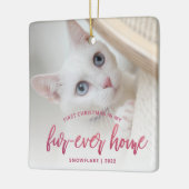 ペットフォト初めてのクリスマスフォーエバーホームピンク セラミックオーナメント (左)