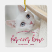 ペットフォト初めてのクリスマスフォーエバーホームピンク セラミックオーナメント (正面)