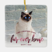 ペットフォト初めてのクリスマスフォーエバーホームブルゴーニュ セラミックオーナメント (正面)