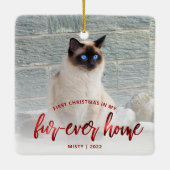 ペットフォト初めてのクリスマスフォーエバーホームレッド セラミックオーナメント (裏面)