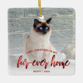 ペットフォト初めてのクリスマスフォーエバーホームレッド セラミックオーナメント (正面)