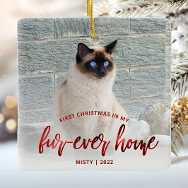 ペットフォト初めてのクリスマスフォーエバーホームレッド セラミックオーナメント