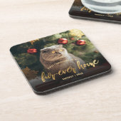 ペットフォト初めてのクリスマスフォーエバーホーム金ゴールドスクリプト コースター (左側)