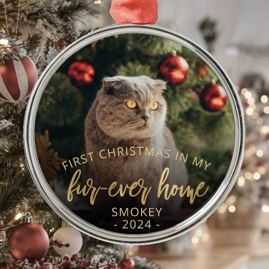 ペットフォト初めてのクリスマスフォーエバーホーム金ゴールドスクリプト メタルオーナメント