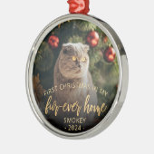 ペットフォト初めてのクリスマスフォーエバーホーム金ゴールドスクリプト メタルオーナメント (左)