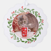 ペットフォト初めてのクリスマスリースレッド文字 オーナメントカード (裏面)