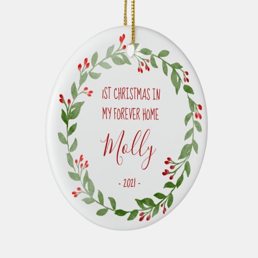 ペットフォト初めてのクリスマスリースレッド文字 セラミックオーナメント (右)