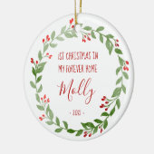 ペットフォト初めてのクリスマスリースレッド文字 セラミックオーナメント (左)