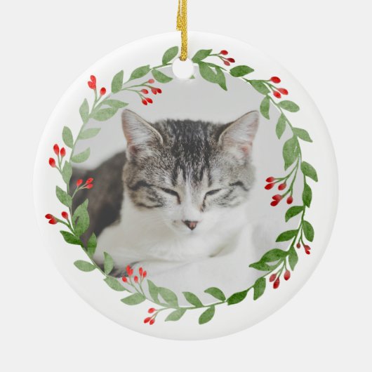 ペットフォト初めてのクリスマスリースレッド文字 セラミックオーナメント (裏面)