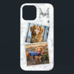 ペットフォト大理石モノグラムイニシャルネーム2キャットドッグ iPhone 12ケース<br><div class="desc">これで、この運最高の愛犬のペット写真iPhoneのケースで、どこに行っても友カスタム達と一緒に行けるようになりました。
この2枚の写真は、大理石のデザインに、手の跡がトレンディーでエレガント可愛カッコいいいカラージュ。おカスタマイズ前の犬の写真や猫の写真や手足のペットを！ 名前を追加して、パーソナライズにモノグラムのイニシャル。 
犬好き、猫好き、犬の母、犬のパパ、猫の母と猫のパパには欠かせない！誕生日やクリスマスには素晴らしい贈り物。COPYRIGHT (C) 2020 Judy Burrows,  Black Dog Art - All Rights Reserved</div>