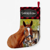 ペットフォト素朴レッドバッファロープレイド馬好き スモールクリスマスストッキング (裏面)