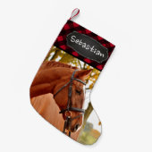 ペットフォト素朴レッドバッファロープレイド馬好き スモールクリスマスストッキング (正面 (吊り時))