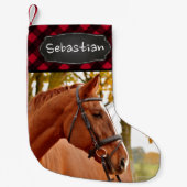 ペットフォト素朴レッドバッファロープレイド馬好き スモールクリスマスストッキング (正面)