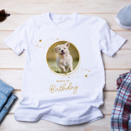 ペットフォト金ゴールドスターズドッグ誕生日 パーソナライズされた Tシャツ