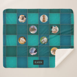 ペットフォト8イメージコラージュとキルト上のあなたの名前 シェルパブランケット