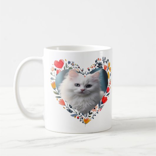 ペットフォパーソナライズされたトのフローラハートの形 コーヒーマグカップ (左)