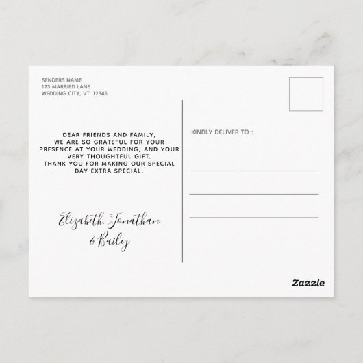 ペットフォパーソナライズされたトドッグ結婚のサンキューカード ポストカード (裏面)