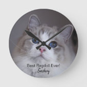 ペットフォパーソナライズされたト最高のラグドール猫の壁時計 ラウンド壁時計 (正面)