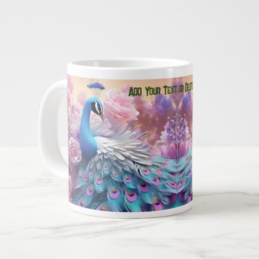 ペットフォパーソナライズされたト： エレガント & カラフル Peacock ジャンボコーヒーマグカップ (正面左)