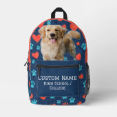 ペットフォパーソナライズされたト+ネームカスタムドッグポートレート プリントバックパック (正面)