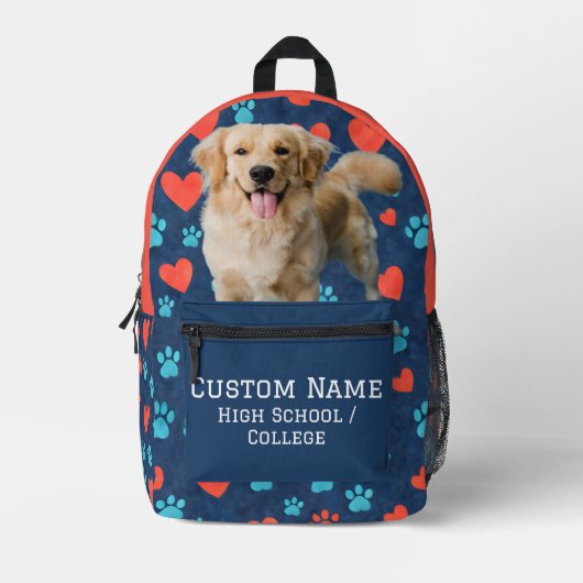 ペットフォパーソナライズされたト+ネームカスタムドッグポートレート プリントバックパック (正面)