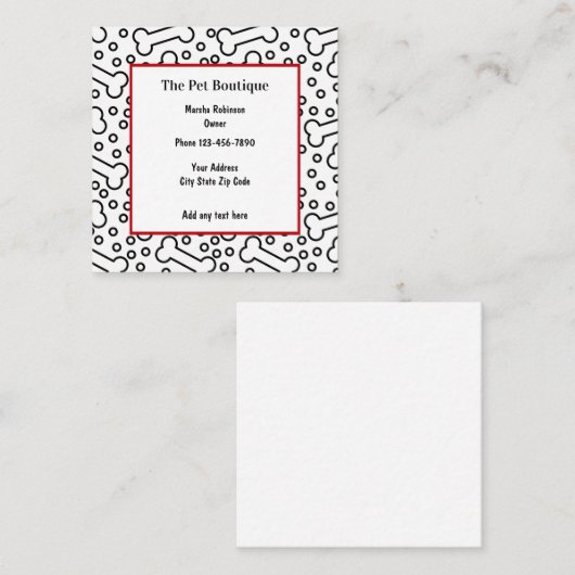 ペットブティックおもしろいユニーク名刺 スクエア名刺 (正面/裏面)