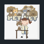 ペットベットブルネットTシャツとギフト マグネット<br><div class="desc">Pet Vet Tシャツ、トートバッグ、マグカップ、磁石、ステッカー、その他の獣医または将来の獣医の服やギフトの女性ブルネット獣医師。</div>