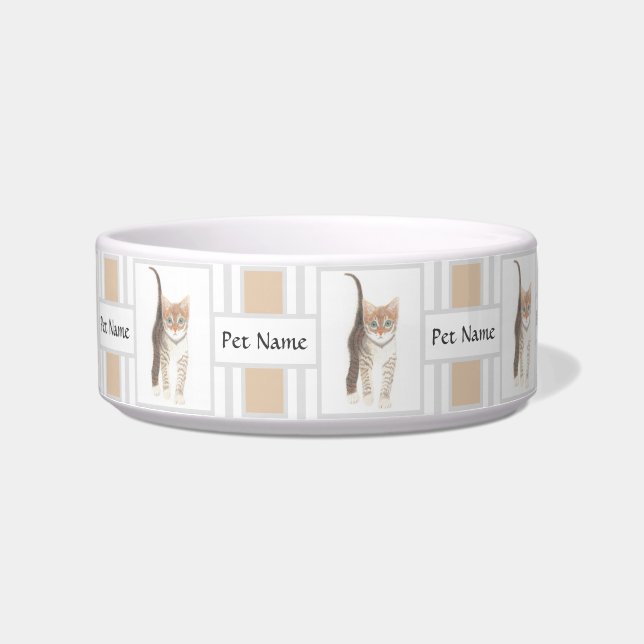 ペットボウル画像付き虎猫及び文字 ボウル (正面)