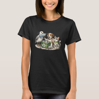 ペットボトルのリサイクルのため海鳥がペットボトルを持ってくる Tシャツ