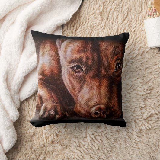 ペットポートレート犬のブラウンのピットブルの顔のスケッチ クッション (ブランケット)