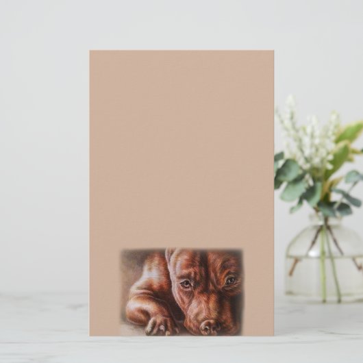 ペットポートレート犬のブラウンのピットブルの顔のスケッチ 便箋 (スタンド正面)