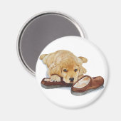 ペットポートレート絵画の可愛いゴールデンレトリバーの子犬 マグネット (正面/裏面)