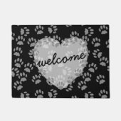 ペットポープリントハートウェルカム白黒形式 ドアマット (正面)