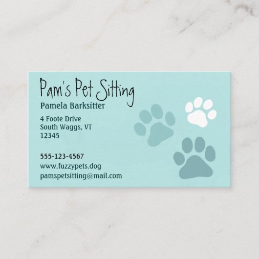 ペットポープリント動物愛好家ドッグトラックライトティール(緑がかった色) 名刺 (正面)