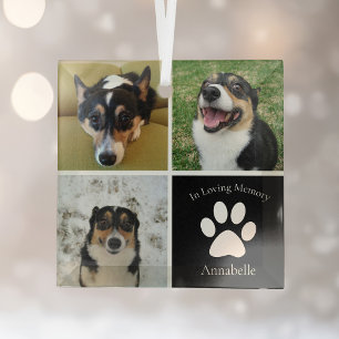 ペットメモリアルカスタム犬写真コラージュクリスマス ガラスオーナメント