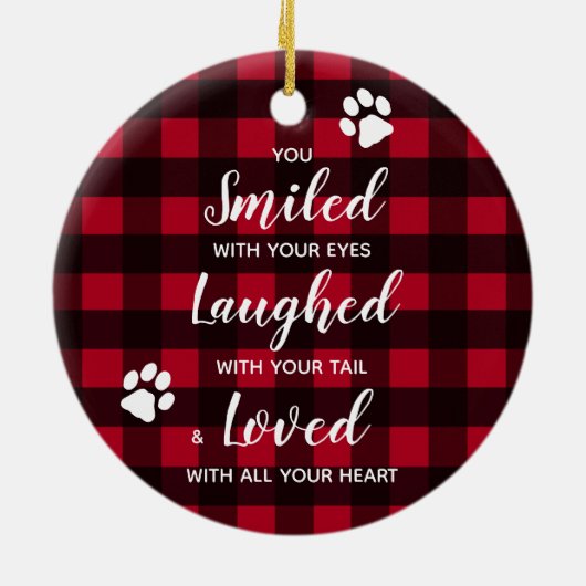 ペットメモリアルペットロス赤バッファロープライド犬の写真 セラミックオーナメント (裏面)
