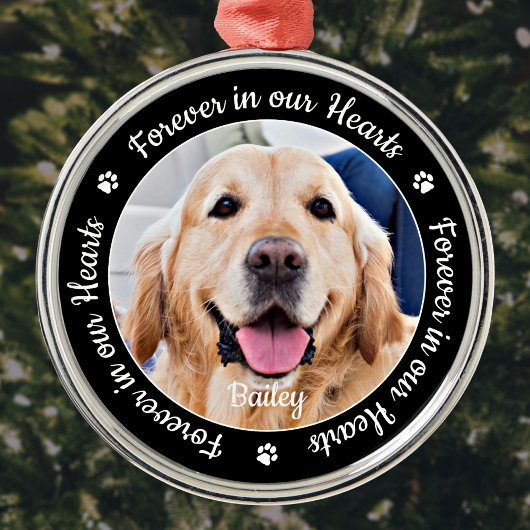 ペットメモリアル永遠に私たちのハートカスタム写真 メタルオーナメント
