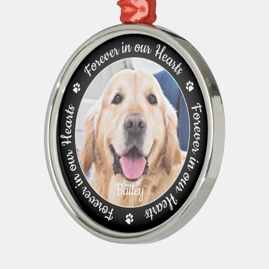 ペットメモリアル永遠に私たちのハートカスタム写真 メタルオーナメント (左)