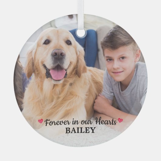 ペットメモリアル永遠に私たちのハートモダン写真 ガラスオーナメント (正面)