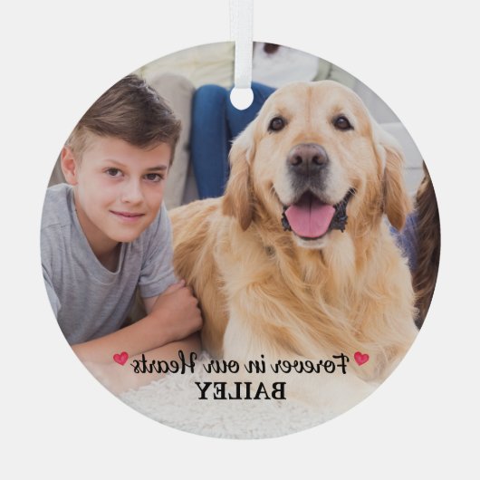 ペットメモリアル永遠に私たちのハートモダン写真 ガラスオーナメント (裏面)